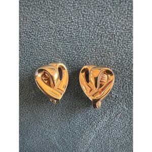 Vintage Monet Gold Tone Heart Clip-On Earrings Sculpted Abstract Love Design